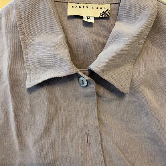 Earth Song Button Down Shirt 100% Tencel Embroidered Hem Collared Medium - Picture 4 of 5